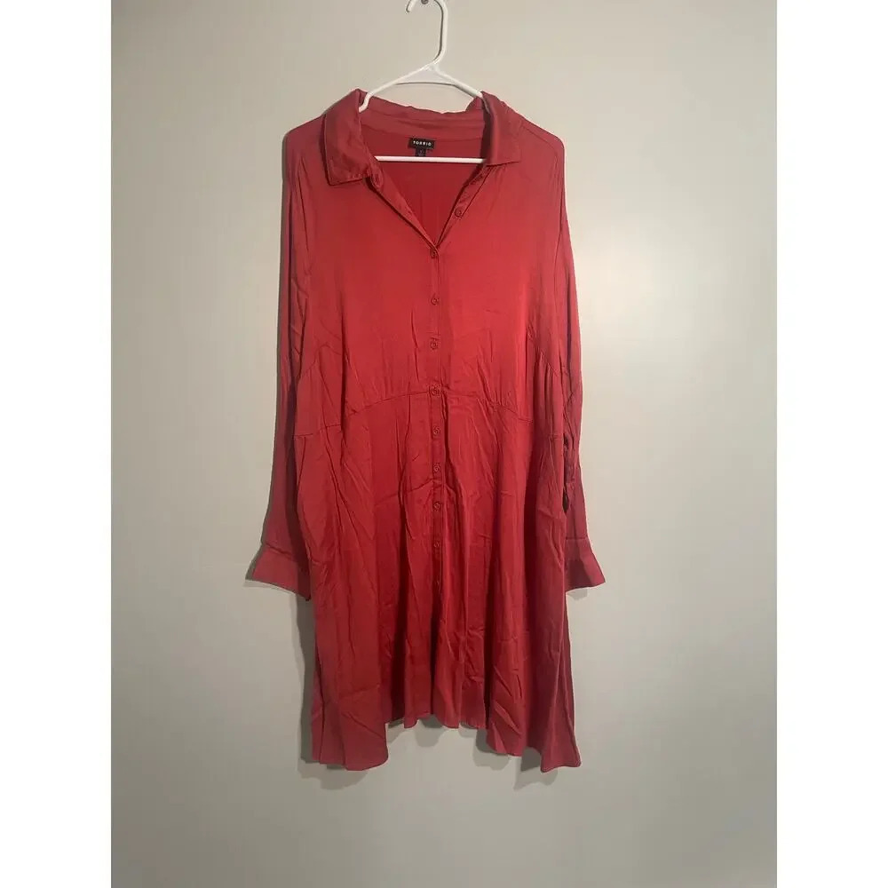 Torrid Rust Colored Button Front Challis Shirt Dress Size 2